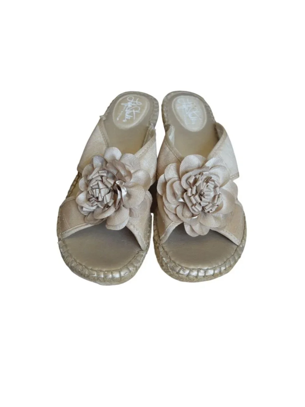 Life Stride Beige Espadrilles Flower Bloom Sandals Women's Size 8.5W Boho Summer